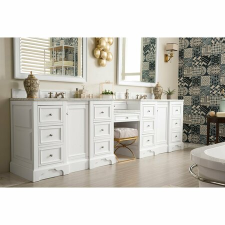 James Martin Vanities De Soto 118in Double Vanity Set, Bright White w/ 3 CM Carrara Marble Top 825-V118-BW-DU-CAR